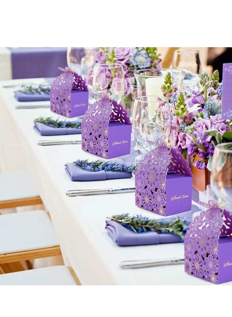 50Pcs/Set Flower Butterfly Hollow Candy Box, Cookie Gift Boxes Butterfly Party Decoration, for Wedding Bridal Birthday Party Supplies Purple - Image 3