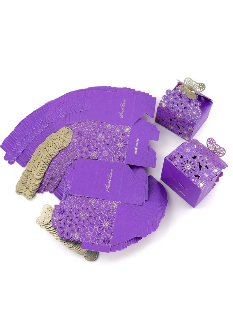 50Pcs/Set Flower Butterfly Hollow Candy Box, Cookie Gift Boxes Butterfly Party Decoration, for Wedding Bridal Birthday Party Supplies Purple - Image 5