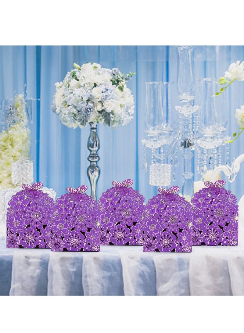 50Pcs/Set Flower Butterfly Hollow Candy Box, Cookie Gift Boxes Butterfly Party Decoration, for Wedding Bridal Birthday Party Supplies Purple - Image 2