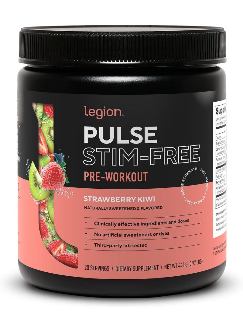 LEGION Pulse Pre Workout Strawberry Kiwi (Caffeine Free) – Natural Nitric Oxide Booster with Citrulline, Beta-Alanine & Alpha-GPC - Image 1