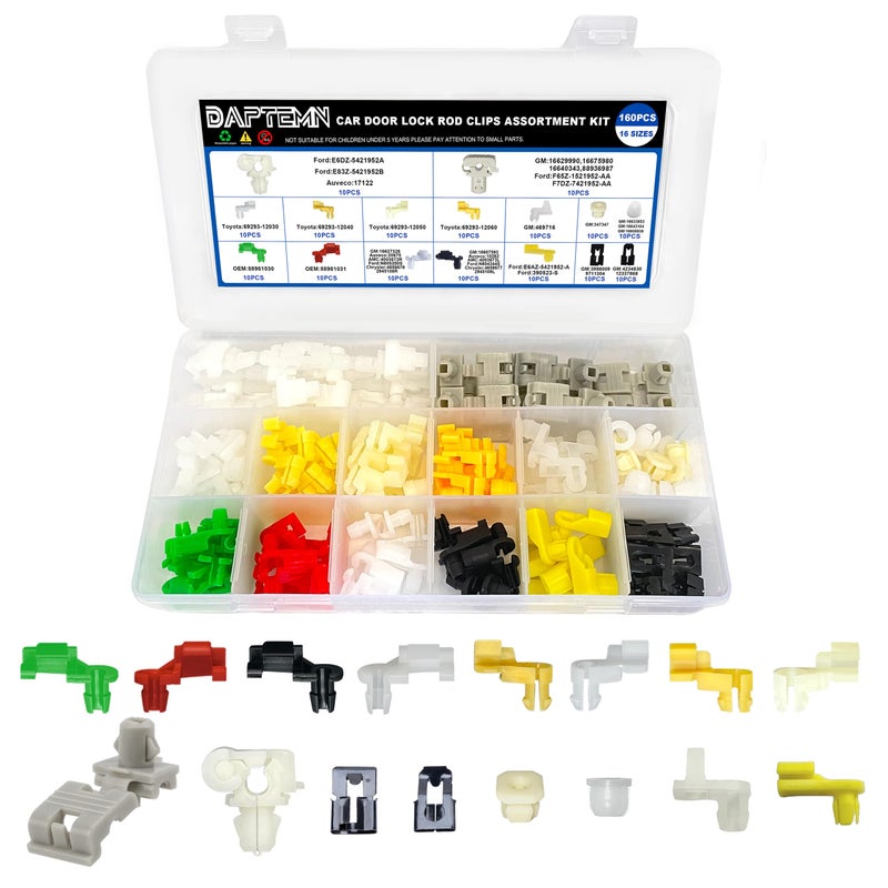 Daptemn 160PCS Door Lock Rod Clips Assortment Kit Door Lock Cylinder Retainer Clips 16 Sizes Door Lock Replacement Parts for GM Ford Honda Mazda Chrysler Door Clips - Image 3