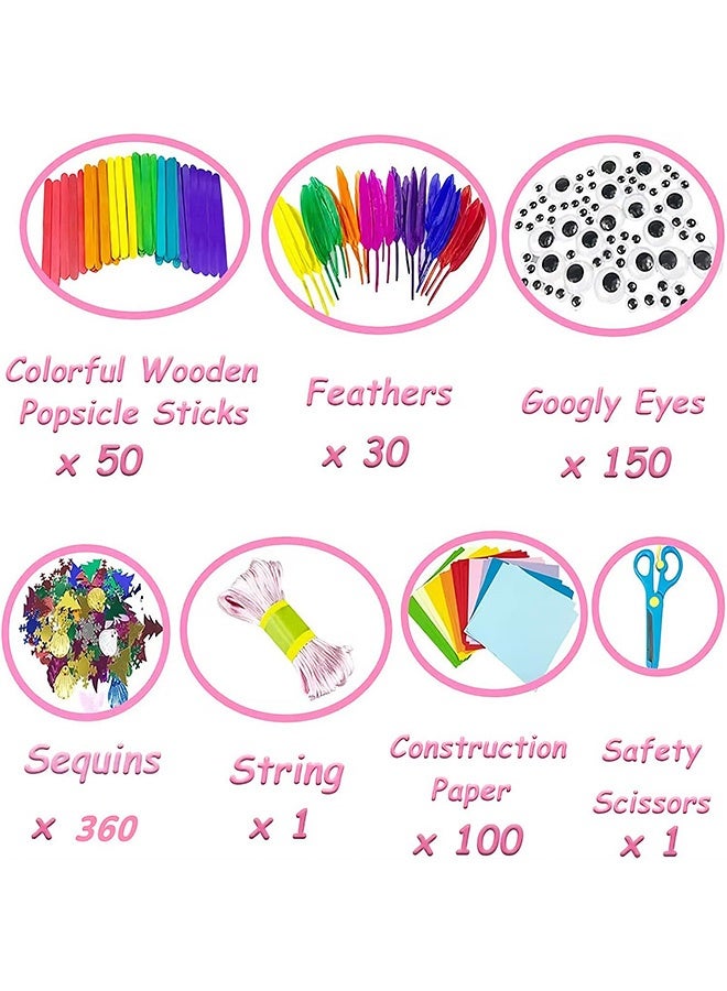 Beauenty Arts and Crafts Supplies for Kid, 1400+ PCS DIY Craft Box for Kids, Craft Art Supply Kit for Toddlers Kids Craft Supplies & Materials Age 3+ (Pink) - Image 4