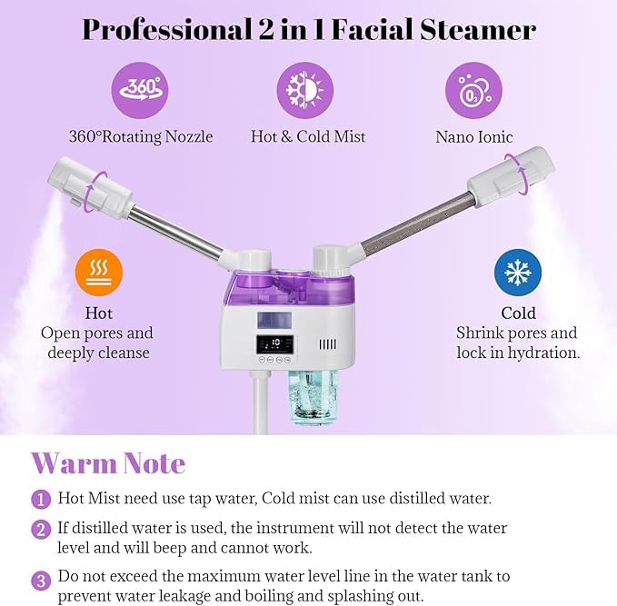 Qtavia 2 in 1 Hot Cold Hair And Face Spa Steamer Machine White - Image 4