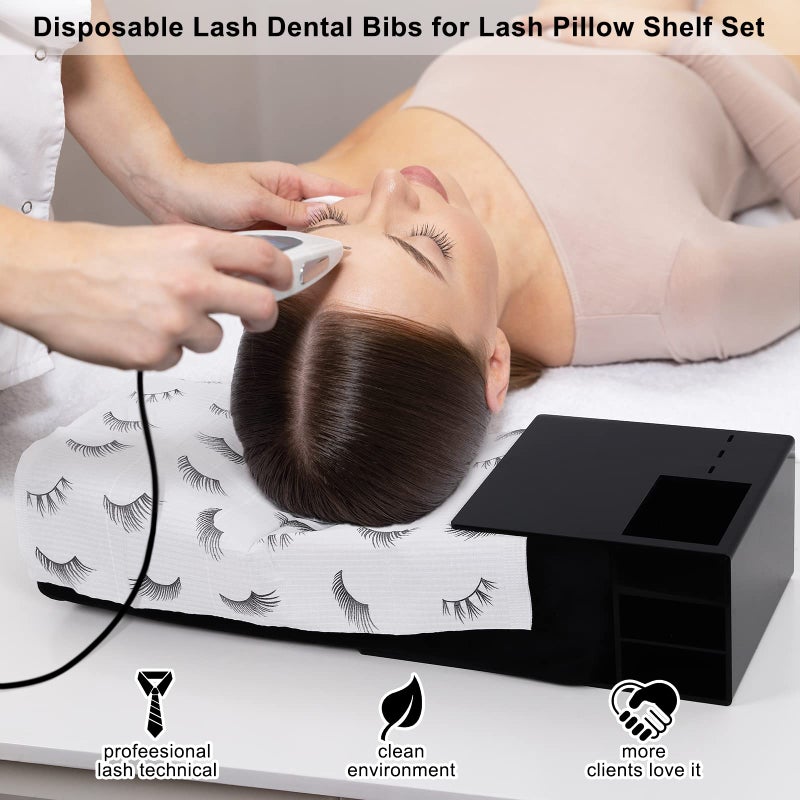 PRASNE Lashing Dental Bibs Disposable Pack of 125, Lash Pillow Cover of Lash Supplies, White 3-Ply Paper Poly Waterproof Towels, 13â€ x 18â€, Black Eyelash Printed - Image 2