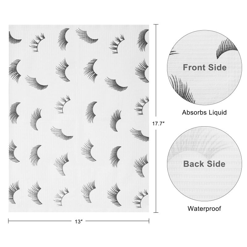 PRASNE Lashing Dental Bibs Disposable Pack of 125, Lash Pillow Cover of Lash Supplies, White 3-Ply Paper Poly Waterproof Towels, 13â€ x 18â€, Black Eyelash Printed - Image 3