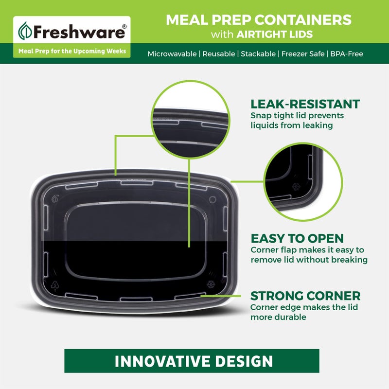 Freshware Meal Prep Containers [50 Pack] 1 Compartment with Lids, Food Storage Containers, Bento Box, BPA Free, Stackable, Microwave/Dishwasher/Freezer Safe (28 oz) - Image 5