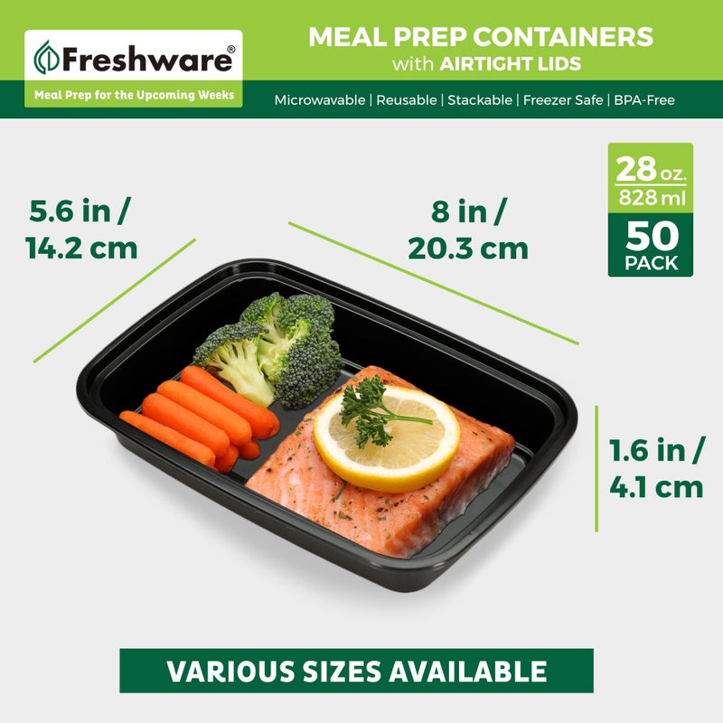 Freshware Meal Prep Containers [50 Pack] 1 Compartment with Lids, Food Storage Containers, Bento Box, BPA Free, Stackable, Microwave/Dishwasher/Freezer Safe (28 oz) - Image 4