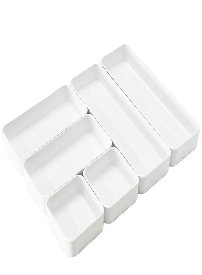 RAUVOLFIA Plastic Drawer Organizer Set, Bathroom Vanity Drawer Organizer Trays Dividers, Versatile Storage Bins for Makeup, Jewelry and Office, Desk, Bathroom, Bedroom, Kitchen (White-6 Pack) - Image 1