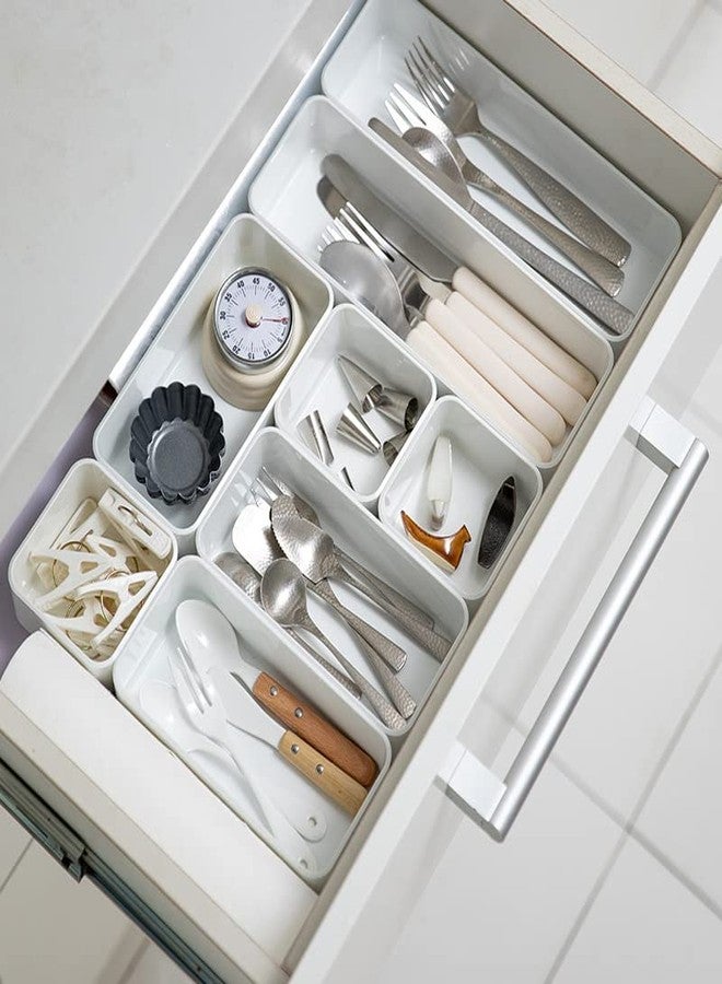 RAUVOLFIA Plastic Drawer Organizer Set, Bathroom Vanity Drawer Organizer Trays Dividers, Versatile Storage Bins for Makeup, Jewelry and Office, Desk, Bathroom, Bedroom, Kitchen (White-6 Pack) - Image 4