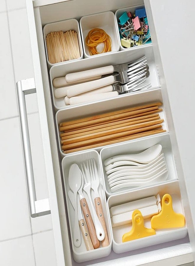 RAUVOLFIA Plastic Drawer Organizer Set, Bathroom Vanity Drawer Organizer Trays Dividers, Versatile Storage Bins for Makeup, Jewelry and Office, Desk, Bathroom, Bedroom, Kitchen (White-6 Pack) - Image 5