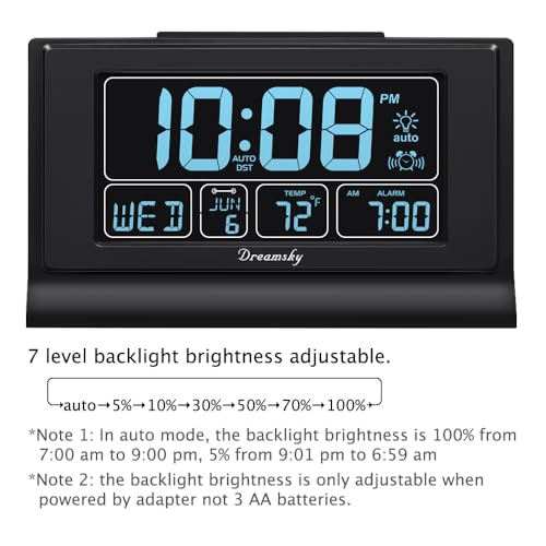 DreamSky Alarm Clocks for Bedrooms with Battery Backup, Auto Set Digital Clock with Date and Day of Week, Temperature, USB Port, Auto DST, Dimmer, 12/24H - Image 2