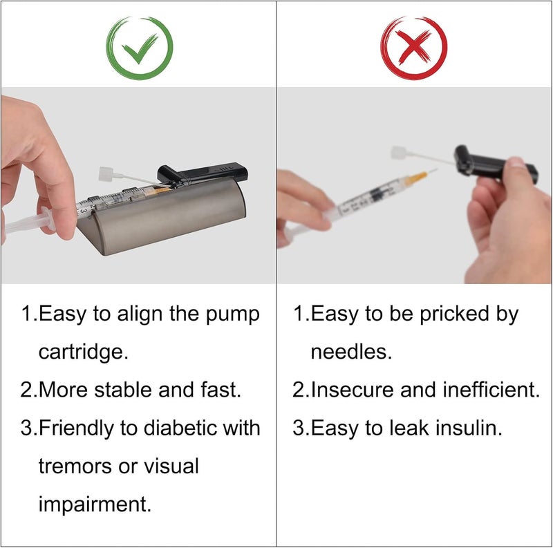 APDTEK أداة ملء خرطوشة مضخة Tandem tslim X2 ملحقات أداة ملء الأنسولين الدقيقة مع إمدادات لمرضى السكري ذوي الأيدي المرتعشة وضعف البصر باللون الأسود - Image 5