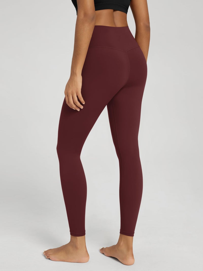 ODODOS Women's Cross Waist 7/8 Yoga Leggings with Inner Pocket, Inseam 25" Gathered Crossover Workout Yoga Pants, Burgundy, Medium - Image 3