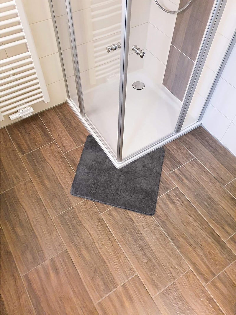 FLUFFY ® Bath Mat for Corner Showers, made of Microfibre, with Non-Slip Bottom (V-Shape | Inner Dimensions 45 x 45 cm, Anthracite) - Image 2