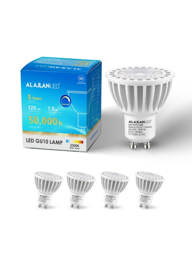 ALAJLAN LED New, ALAJLAN LED, GU10 Spot Bulb, 1.5W Power, 2300K, CRI 95 Color Clarity, 50,000 Hour Lifespan, Supports Dimmer, 5 Year Warranty (4 Pieces) - Image 1