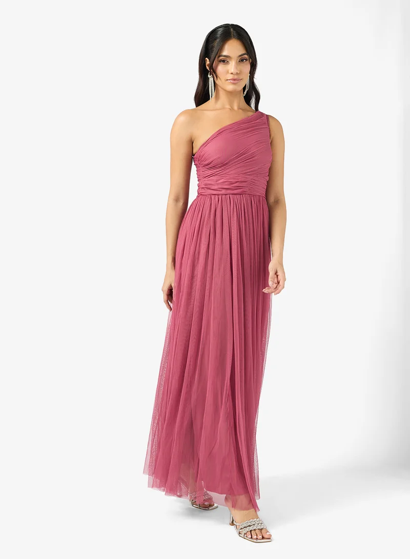 Lace and Beads One Shoulder Maxi Dress