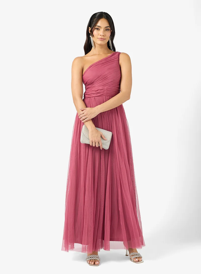 Lace and Beads One Shoulder Maxi Dress