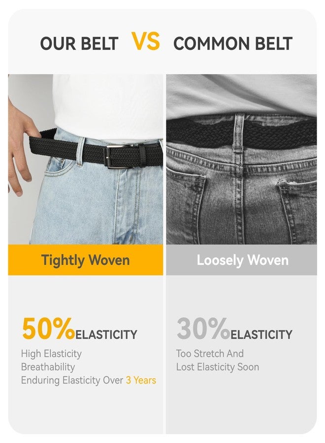 CHAOREN Stretch Belts for Men 2Pack - 1 3/8" Men Elastic Braided Golf Belt - Woven Web Fit Summer Casual Jeans, 2pack-black/Beige, 30"-34"Waist Adjustable - Image 5
