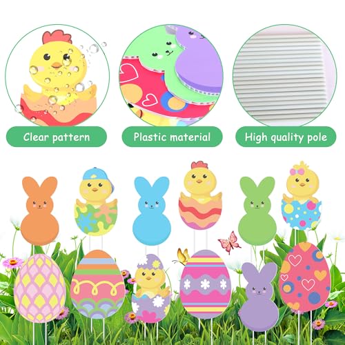 Iceyyyy 12 Pcs Easter Egg Planter Stakes-11 Inch Bunny Egg Chick Planter Stakes-Easter Yard Stakes Garden Signs for Home Plant Pot Party Supplies Outdoor Lawn Decor - Image 4