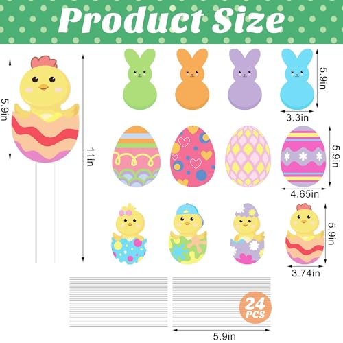 Iceyyyy 12 Pcs Easter Egg Planter Stakes-11 Inch Bunny Egg Chick Planter Stakes-Easter Yard Stakes Garden Signs for Home Plant Pot Party Supplies Outdoor Lawn Decor - Image 2