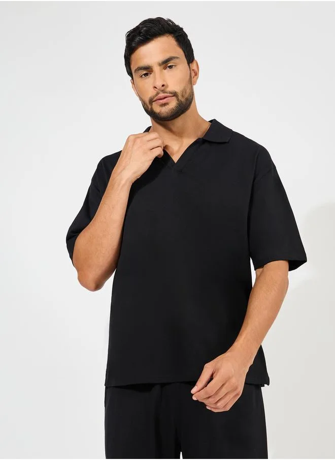 ستايلي Styli Heavy Cotton Jersey Oversized Polo and Shorts Co-Ords