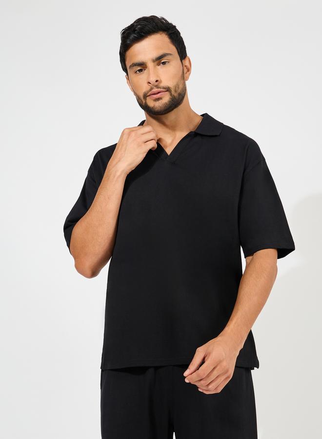 ستايلي طقم بولو وشورت قطني ثقيل بقصة فضفاضة - Image 2