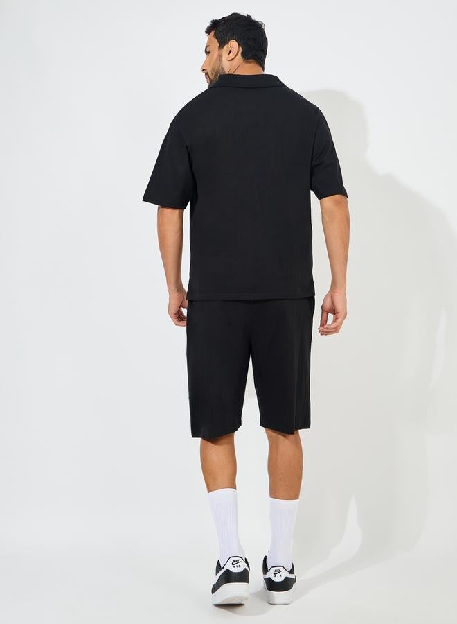 ستايلي طقم بولو وشورت قطني ثقيل بقصة فضفاضة - Image 4