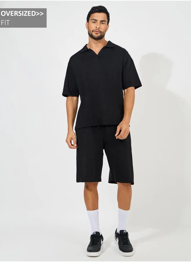 ستايلي Styli Heavy Cotton Jersey Oversized Polo and Shorts Co-Ords