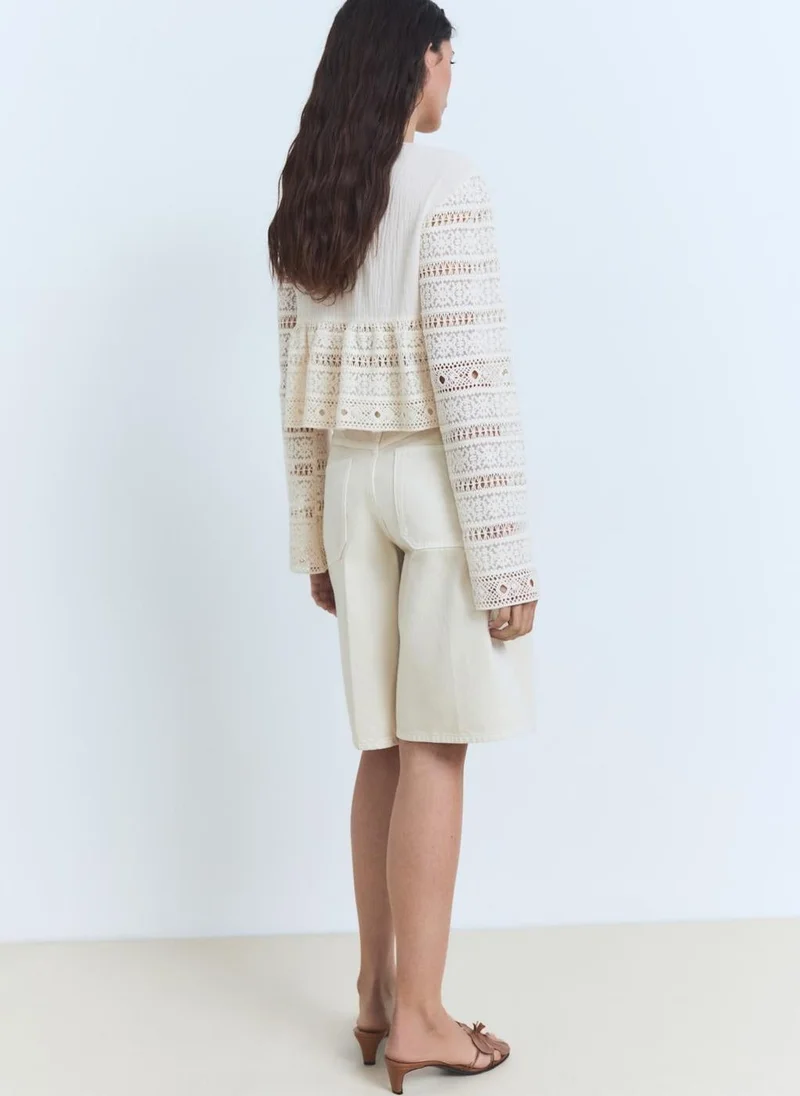 MANGO openwork details embroidered cotton blouse