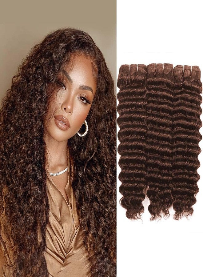 ALLRUN Deep Wave Brown Human Hair Bundles Curly Bundles Chocolate Brown Brazilian Human Hair Bundles Curly Wave Extensions 4# Color 182022 Inch - Image 1