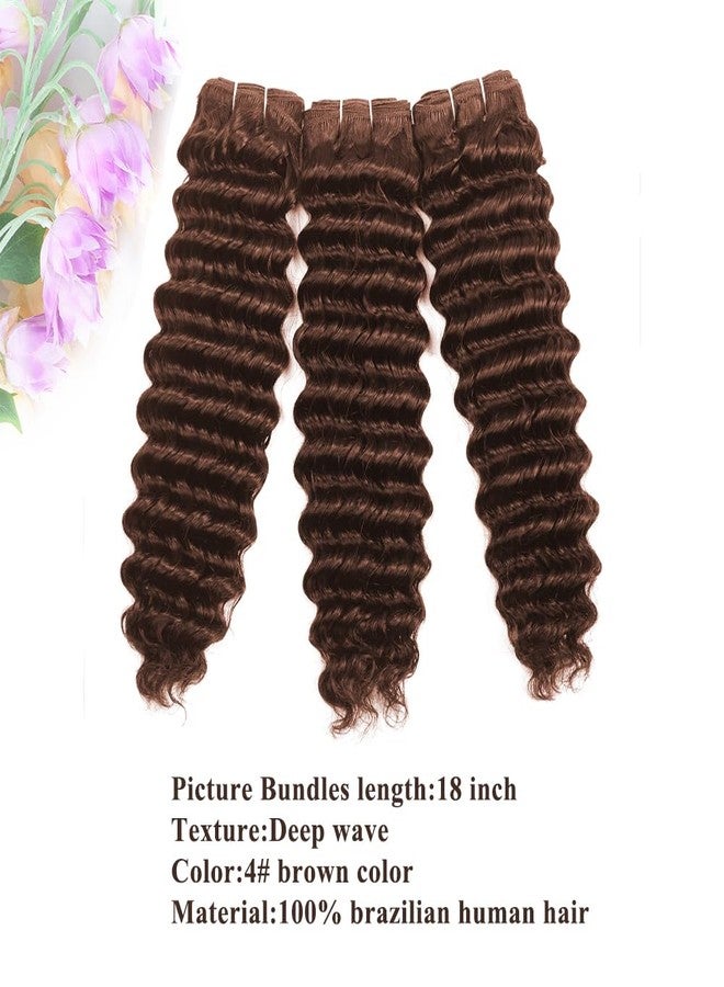 ALLRUN Deep Wave Brown Human Hair Bundles Curly Bundles Chocolate Brown Brazilian Human Hair Bundles Curly Wave Extensions 4# Color 182022 Inch - Image 2