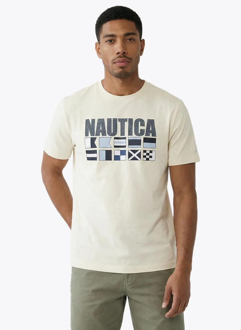 Nautica Men Regular Fit Short Sleeve T-Shirt for Everyday Casual Wear-Off White