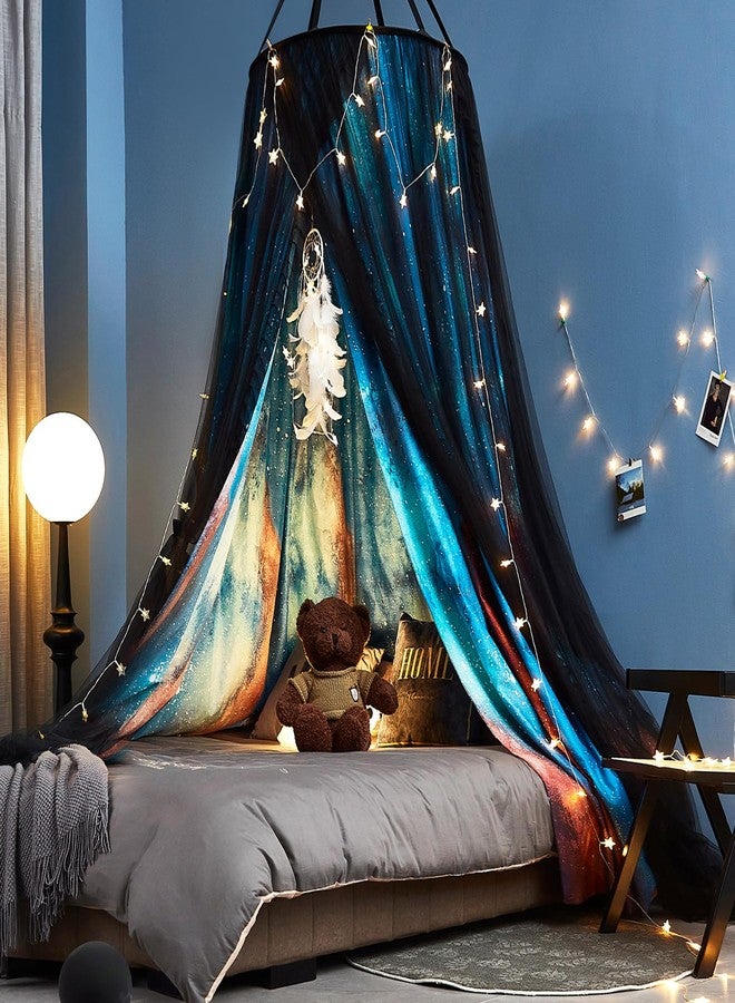 Kertnic Gorgeous Aurora Printed Bed Canopy for Girls & Adults, Room Decorative Cozy Bed Curtain Canopy Drapes, Round Dome Luxurious Lace Princess Canopies Mosquito Netting (Aurora) - Image 1