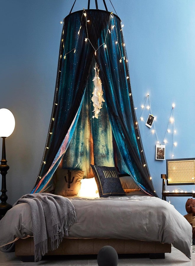 Kertnic Gorgeous Aurora Printed Bed Canopy for Girls & Adults, Room Decorative Cozy Bed Curtain Canopy Drapes, Round Dome Luxurious Lace Princess Canopies Mosquito Netting (Aurora) - Image 2