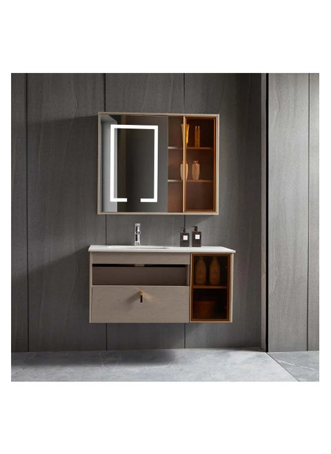 Milano Giyun Vanity With Led Mirror Wooden Vanity Set With Dressing Table And Cabinets For Bedroom - Brown