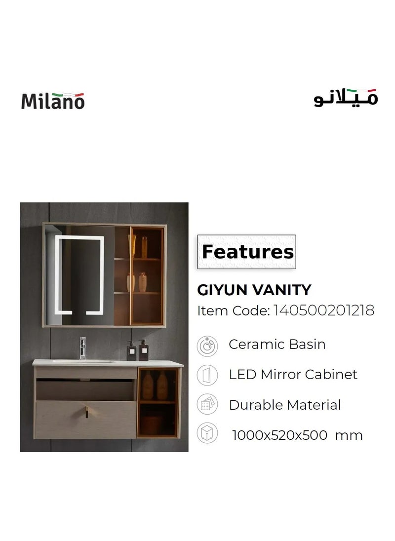 DANUBE HOME - Milano Giyun Vanity With Led Mirror Wooden Vanity Set With Dressing Table And Cabinets For Bedroom - Brown - Image 1