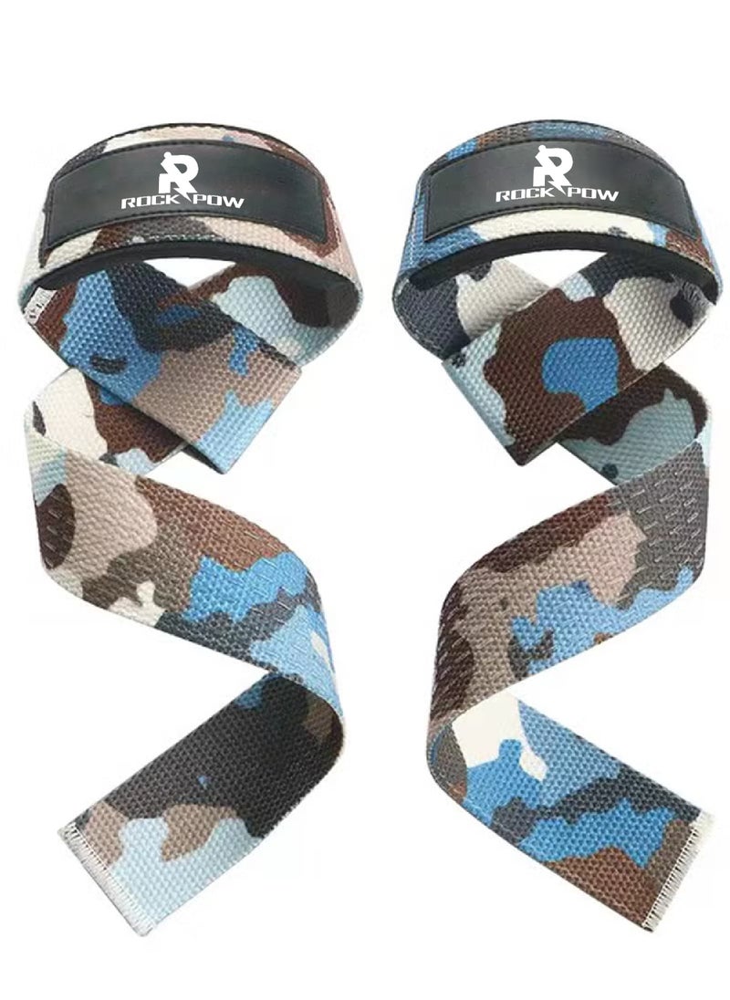 Rock Pow Cotton Hard Pull Wrist Lifting Straps Grips Band-Deadlift Straps with Neoprene Cushioned Wrist Padded and Anti-Skid Silicone - for Weightlifting Bodybuilding Xfit Strength Training  - Image 1