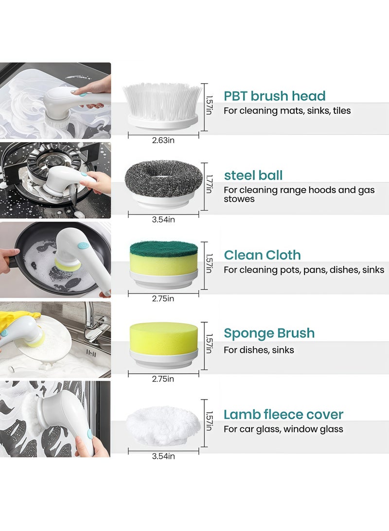 Rechargeable Electric Spin Floor Scrubber, Portable Handheld Cleaning Brush with 5 Replaceable Brush Heads, Cordless Portable Electric Floor Scrubber, Electric Bathroom Floor Scrubber for Cleaning Tiles, Sinks, Windows, Floors, Bathtubs and Cars.  - Image 4