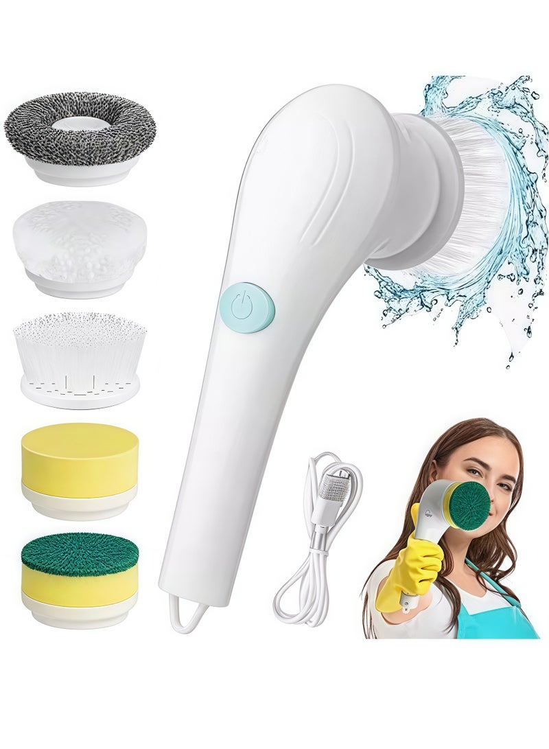 Rechargeable Electric Spin Floor Scrubber, Portable Handheld Cleaning Brush with 5 Replaceable Brush Heads, Cordless Portable Electric Floor Scrubber, Electric Bathroom Floor Scrubber for Cleaning Tiles, Sinks, Windows, Floors, Bathtubs and Cars.  - Image 1
