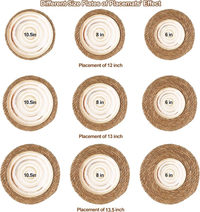 Dimpola Round Woven Placemats 13 inch Set of 6 - Boho Rattan Placemats Natural Water Hyacinth Placemat, Farmhouse Weave Place Mats, Rustic Braided Wicker Table Mats for Dining Table,Home,Wedding - Image 3