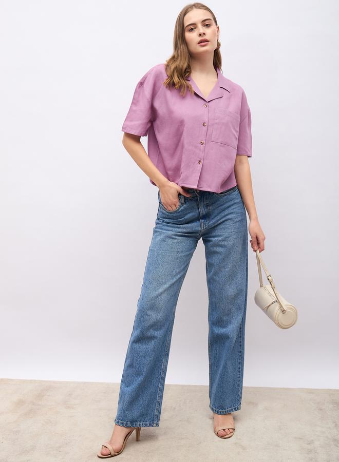 Styli Notch Collar Buttoned Regular Fit Shirt  - Image 1
