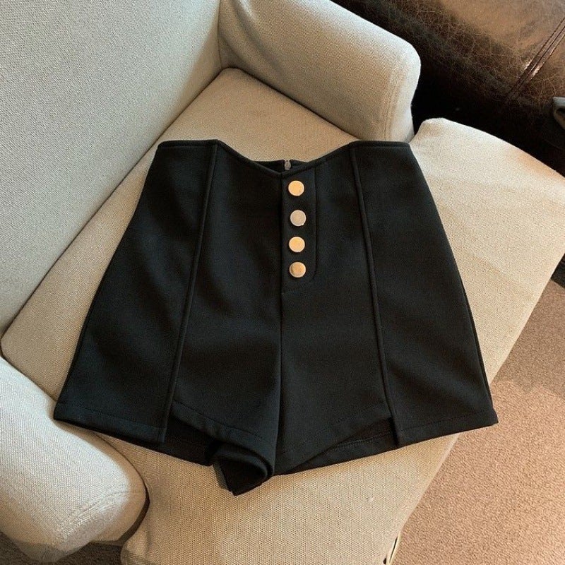 plus size Womens chubby girl Black Wide Leg Pants Spring and Summer New High Waist Slimming Casual Loose Straight A Shorts Trendy Black suit fabric 