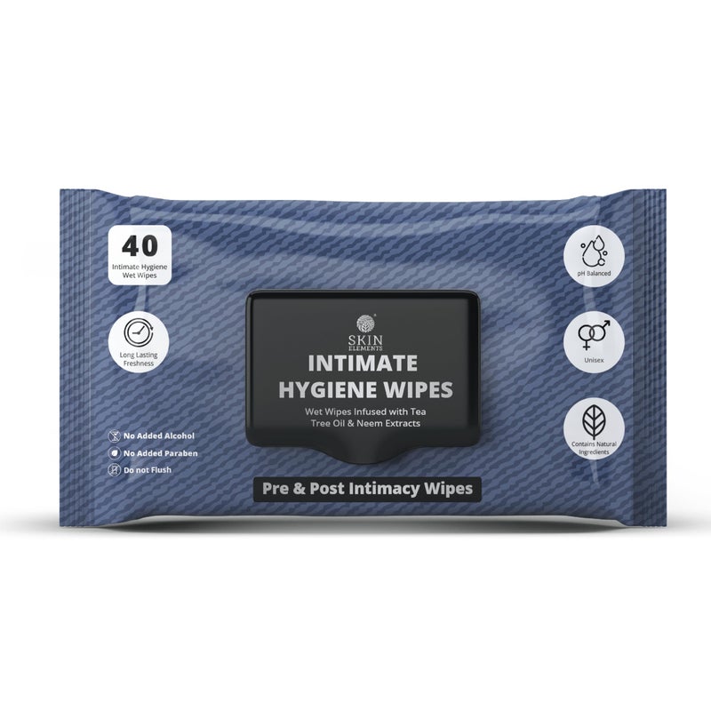Skin Elements Intimate Hygiene Wipes Unisex pH Balanced Wet Wipes Tea Tree Oil Neem Extracts 40 Intimate Hygiene Wet Wipes Pre and Post Intimacy - Image 2