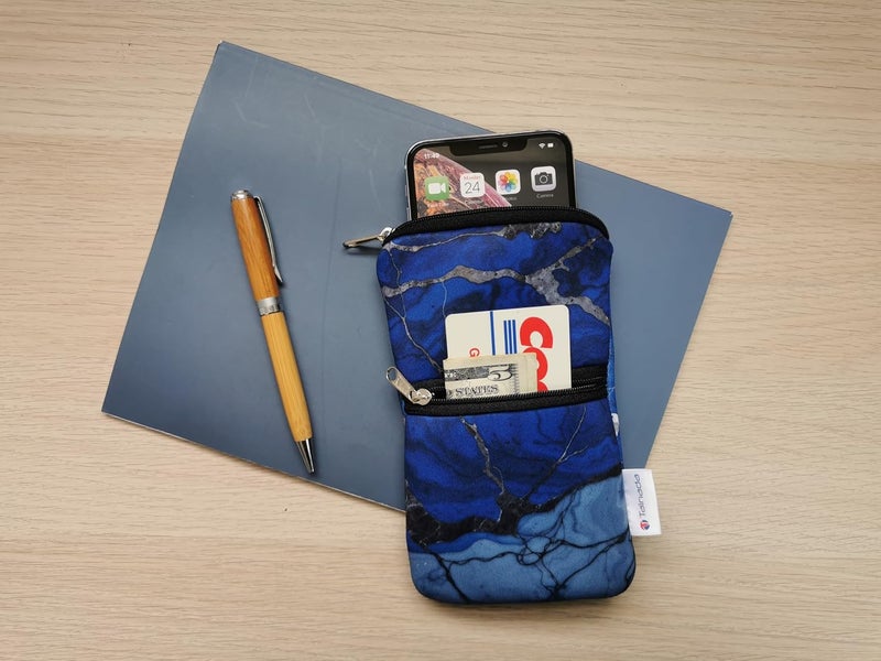 Tainada Men Women Cell Phone Neoprene Shockproof Zippered Sleeve Case Bag Pouch w/Carabiner, Neck Lanyard, Belt Loop Holster for iPhone 17/16 Pro Max,16 Plus,16e, Samsung S25+, S24, A56 (Marble Blue) - Image 4