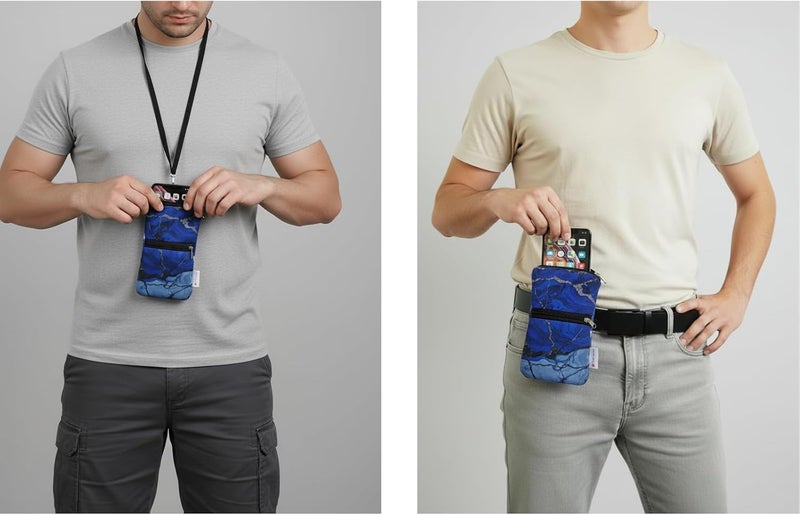 Tainada Men Women Cell Phone Neoprene Shockproof Zippered Sleeve Case Bag Pouch w/Carabiner, Neck Lanyard, Belt Loop Holster for iPhone 17/16 Pro Max,16 Plus,16e, Samsung S25+, S24, A56 (Marble Blue) - Image 2