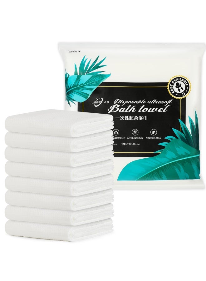 Jebblas Disposable Bath Towels Shower Bath Big Towels Body Towel White Guest Towels For Traveling Hiking Camping Backpack Cycling Bicycle Road Trip 55 X27.5 Inches 8 Pack  - Image 1