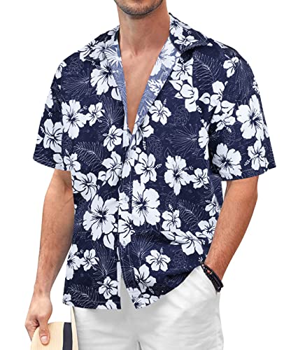 Sumolux Mens Hawaiian Floral Shirts Button Down Tropical Holiday Beach Shirts - Image 1