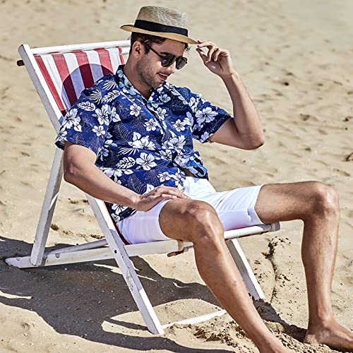 Sumolux Mens Hawaiian Floral Shirts Button Down Tropical Holiday Beach Shirts - Image 5