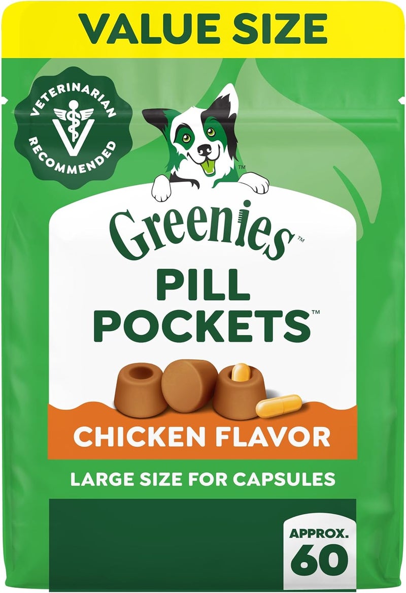 Greenies Pill Pockets for Dogs Capsule Size Natural Soft Dog Treats Chicken Flavor, 15.8 oz. Pack (60 Treats) - Image 1