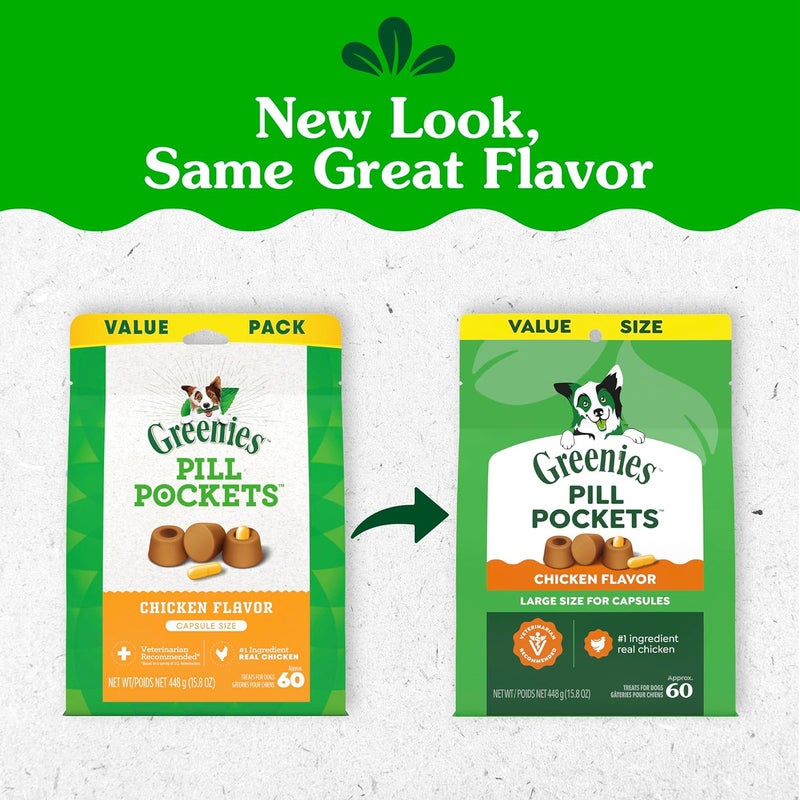 Greenies Pill Pockets for Dogs Capsule Size Natural Soft Dog Treats Chicken Flavor, 15.8 oz. Pack (60 Treats) - Image 2